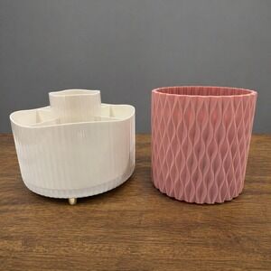 Rotating Vanity Organizer Set Pink & White Spinning Storage Makeup Organizer